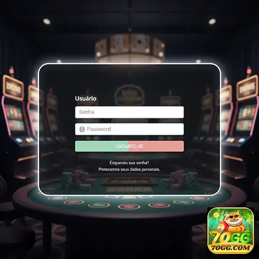 Tela de acesso do 70gg com campos de login e cadastro.