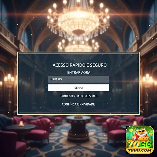 Tela de login rápido e seguro da 70gg com detalhes luxuosos.