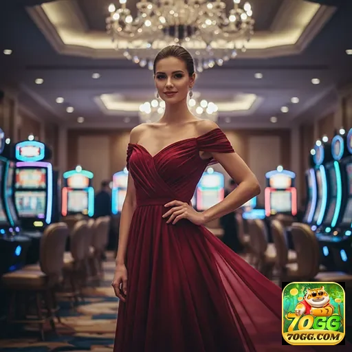Modelo em vestido elegante em cassino do 70gg.