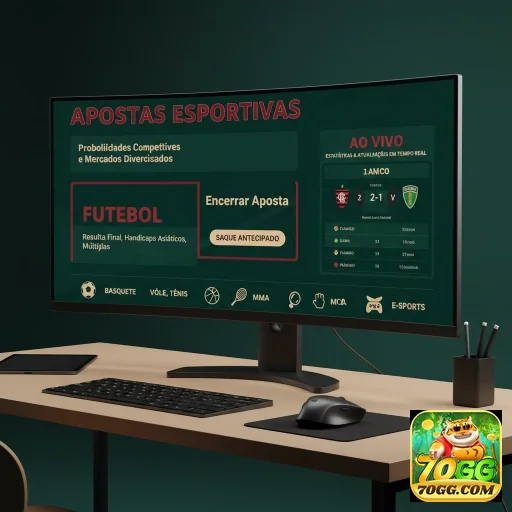 Tela de computador exibindo apostas esportivas no 70gg.