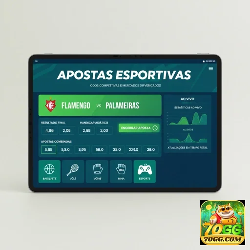Tela do 70gg mostrando odds de apostas esportivas em tablet.