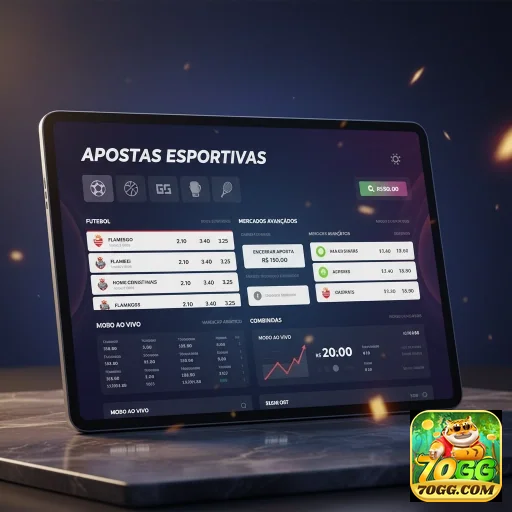 A interface do 70gg mostra apostas esportivas em tablet.