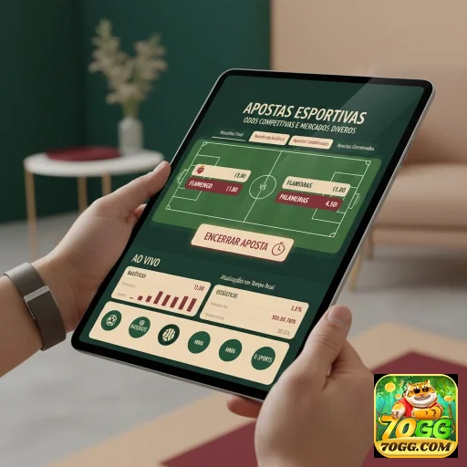 Usuário acessando serviços VIP no site 70gg em tablet.