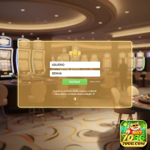 Tela de login do aplicativo 70gg com campos de usuário e senha.