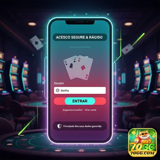 Tela de login do suporte VIP da 70gg, com cartas de jogo.