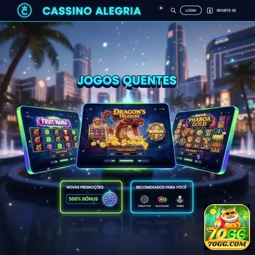 Imagem do aplicativo 70gg mostrando jogos de slots populares.
