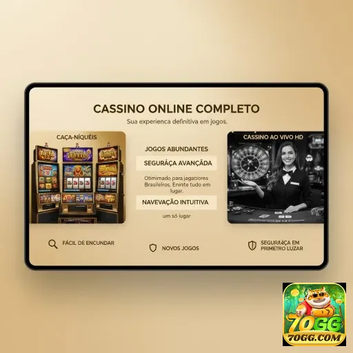 Tela do cassino online da 70gg com jogos e navegação.