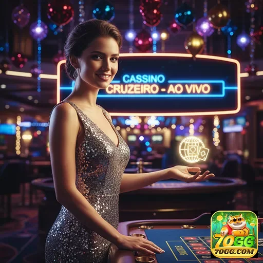 Jogadora em cassino ao vivo com elementos VIP na 70gg.