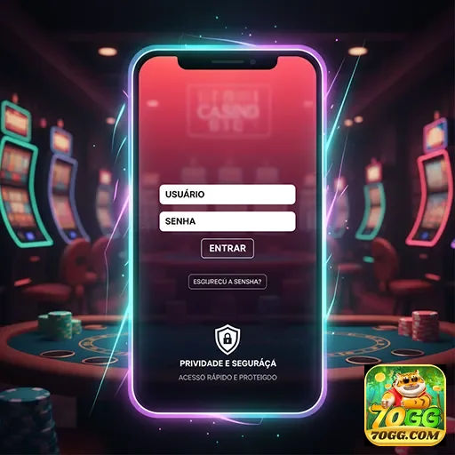Tela de login do 70gg com foco na segurança do usuário.