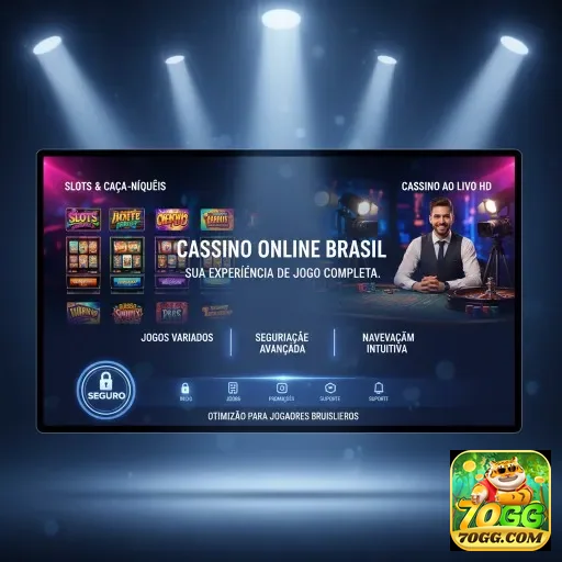 Tela do 70gg com variedade de slots e suporte ao vivo.