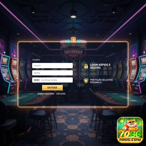 Tela de login do aplicativo 70gg para acesso rápido.