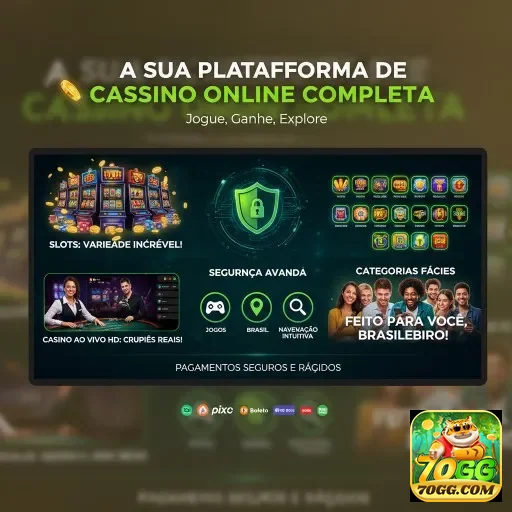 Ilustração da 70gg com jogos de slots e segurança avançada.