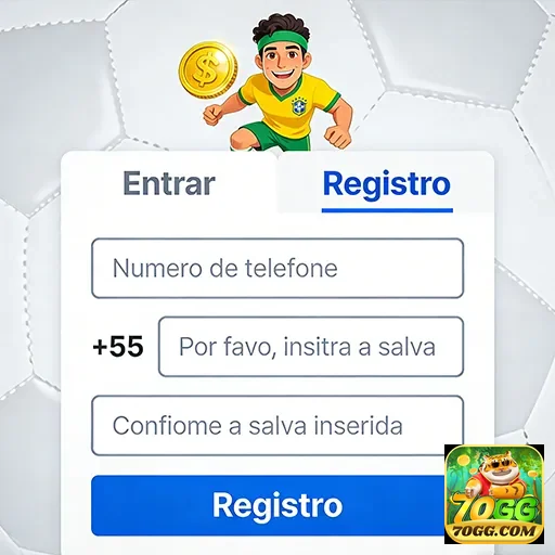 Registro na 70gg mostra opções de login e telefone.