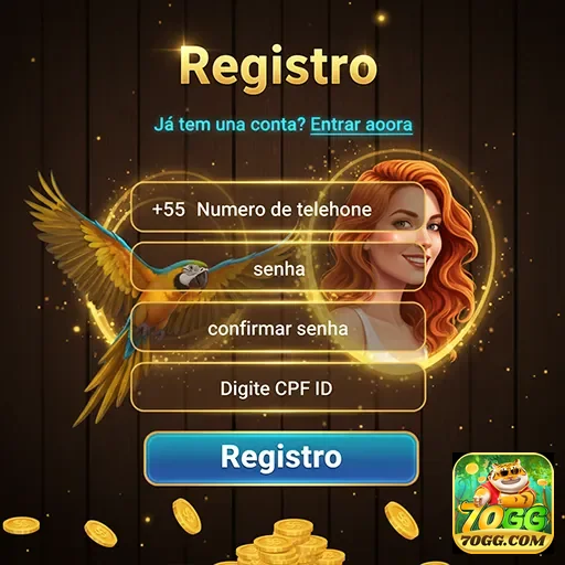 Tela de registro do 70gg com opção para criar conta.