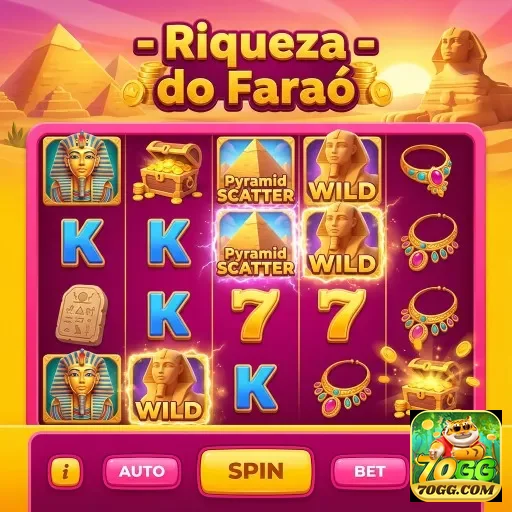 Tela do jogo Riqueza do Faraó no aplicativo 70gg.
