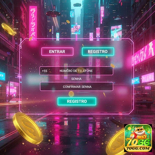 Interface de registro do serviço VIP da 70gg com jogos visuais.