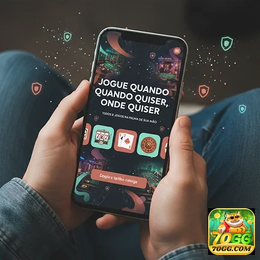 Aplicativo 70gg mostra acesso a serviços VIP em celular.