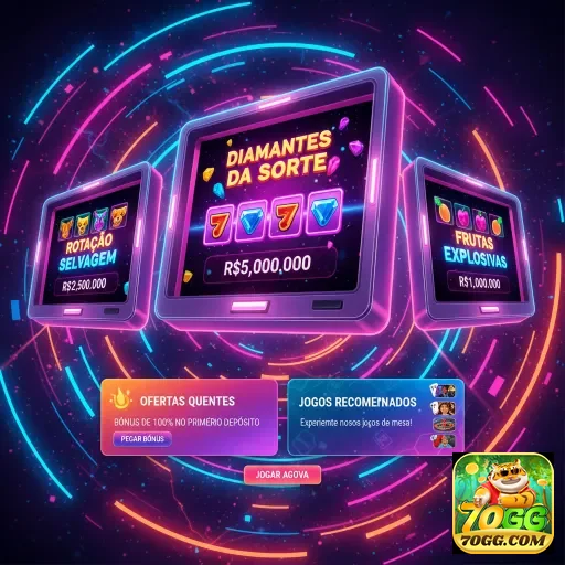 Interface da plataforma 70gg com slots e prêmios VIP.