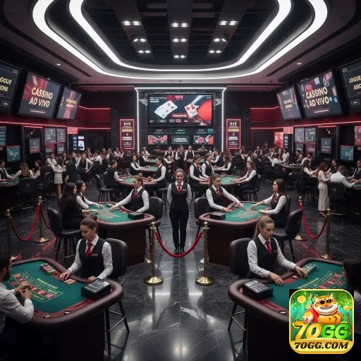 Jogadores em uma sala de cassino ao vivo no 70gg.