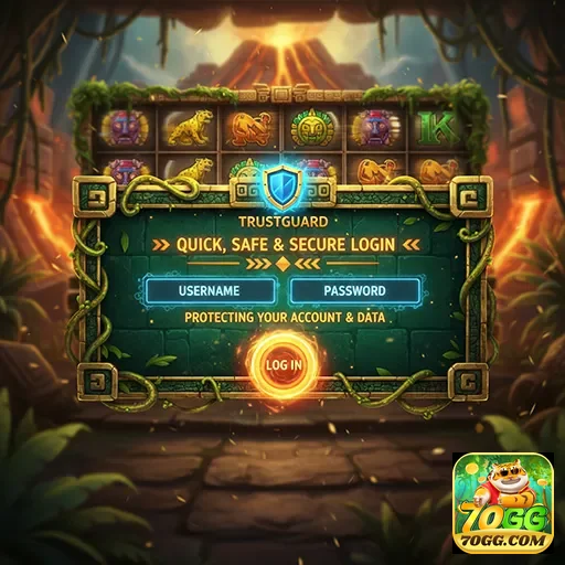 Interface de saque rápido da 70gg com login seguro.