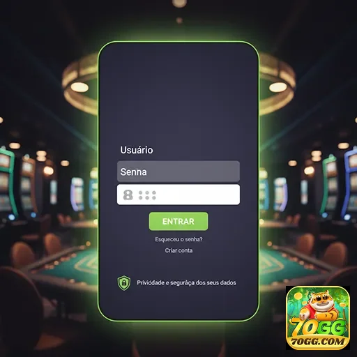 Tela de login do celular com oferta VIP da 70gg.